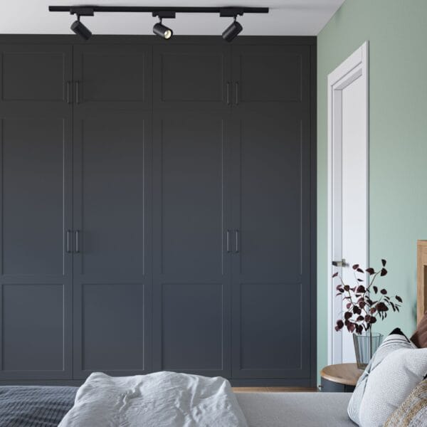 Desain Lemari Ayun 4 Pintu Modern Abu-abu Gotik