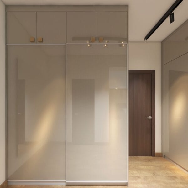 Desain Lemari Pakaian Geser 2 Pintu Warna Krem Irlandia Kontemporer