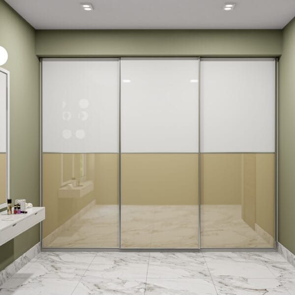 Desain Lemari Geser Modern Warna Putih Frosty dan Beige