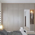 Lemari Ayun Pumic Abu-abu 5 Pintu Modern Cermin dan Loteng