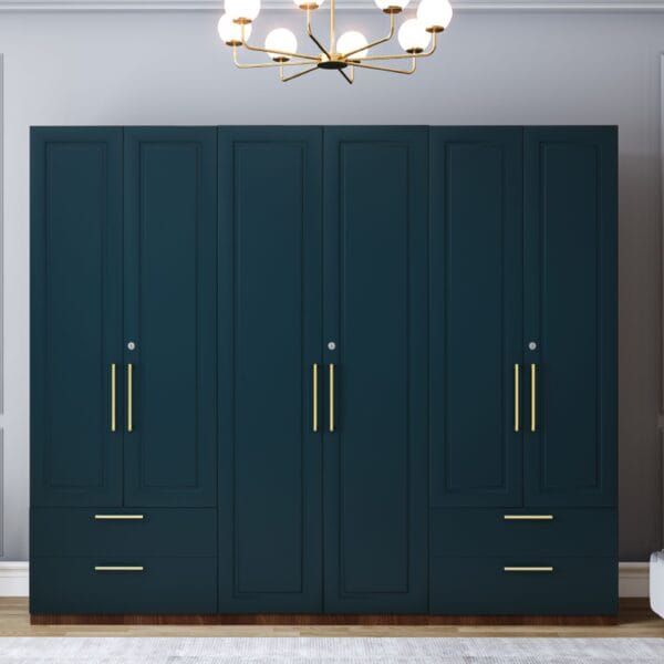 Desain Lemari Ayun Klasik 6 Pintu Warna Biru Aqua