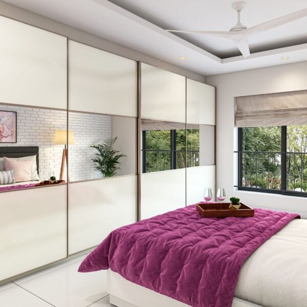 Lemari Geser 4 Pintu Modern Warna Frosty White - Desain Custom