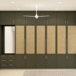 Desain Lemari Pakaian Rotan Skandinavia 6 Pintu dengan Meja Rias