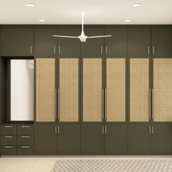 Desain Lemari Pakaian Rotan Skandinavia 6 Pintu dengan Meja Rias