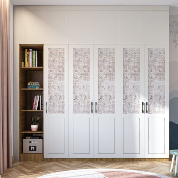 Desain Lemari Ayun Modern 5 Pintu dengan Rak Terbuka