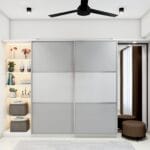 Lemari Geser 2 Pintu Modern: Putih Frosty & Abu-abu Asap