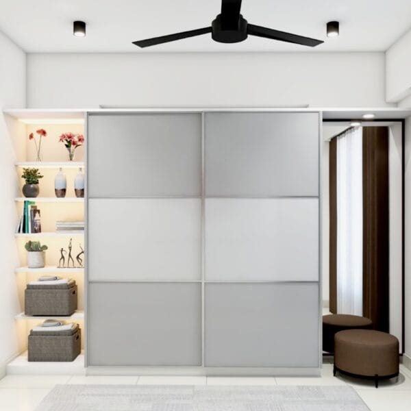 Lemari Geser 2 Pintu Modern: Putih Frosty & Abu-abu Asap