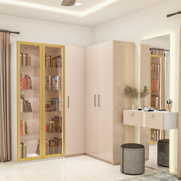 Desain Lemari Pakaian Ayun Modern 5 Pintu L Champagne Kaca