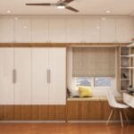 Lemari Ayun Modern 4 Pintu: Kenari Persia & Putih Beku