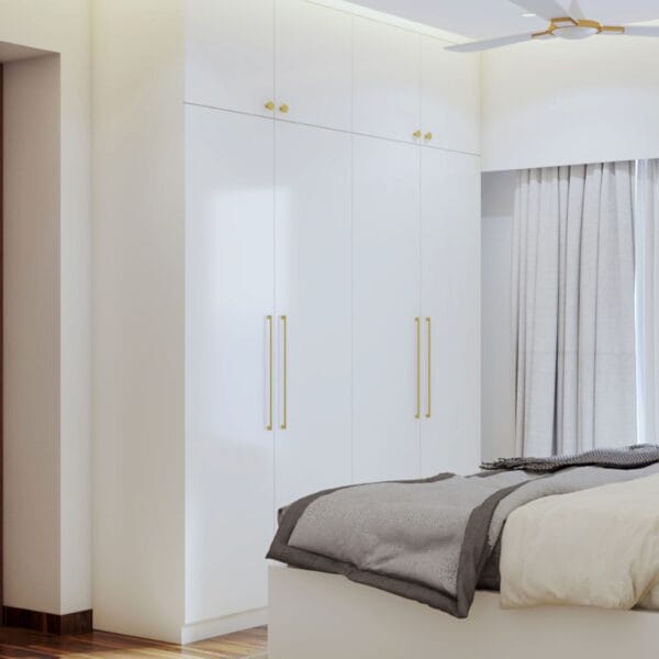 Desain Lemari Ayun Putih 4 Pintu Minimalis dengan Loteng