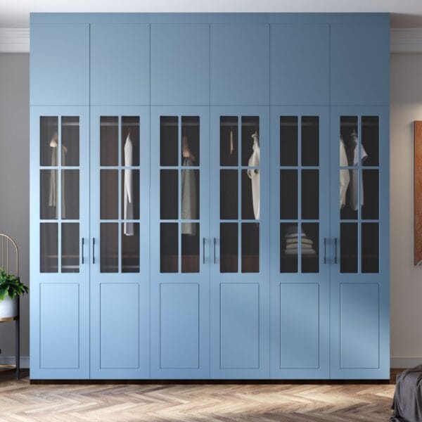 Lemari Pakaian Ayun Modern Denim Suedette Glass Shutter