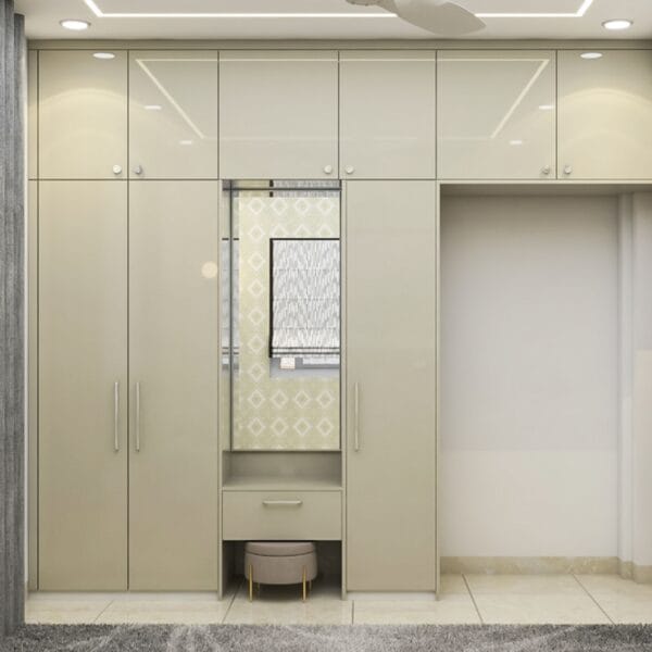 Lemari Pakaian 3 Pintu Champagne Modern dengan Cermin