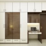 Lemari Ayun 4 Pintu Modern Putih Beku & Tembaga Elegan