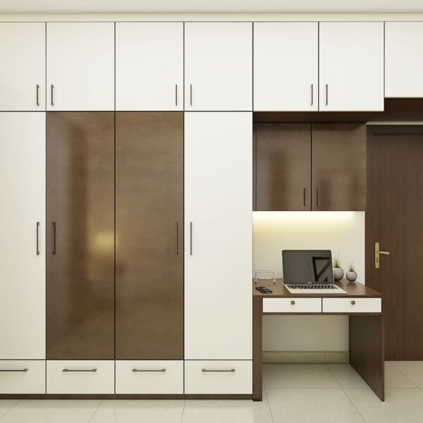 Lemari Ayun 4 Pintu Modern Putih Beku & Tembaga Elegan