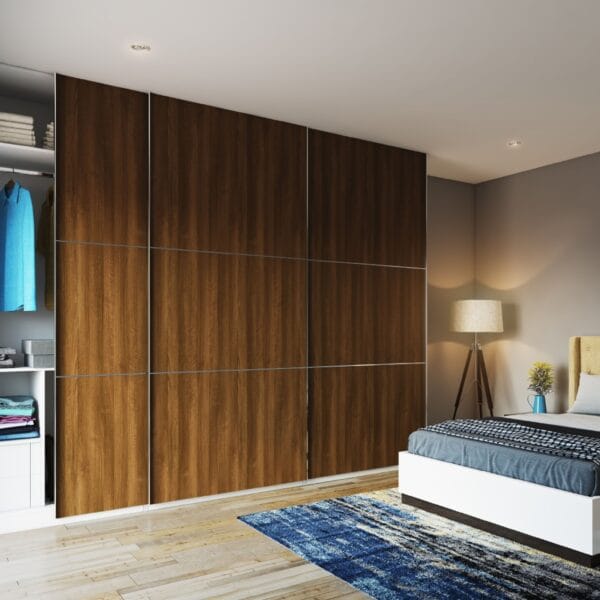 Desain Lemari Pintu Geser Kontemporer Kayu Gelap